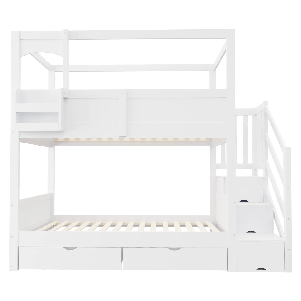 Letto a castello per bambini 90 × 200 cm con lavagna, scala contenitore e 2 cassetti, senza materasso, bianco