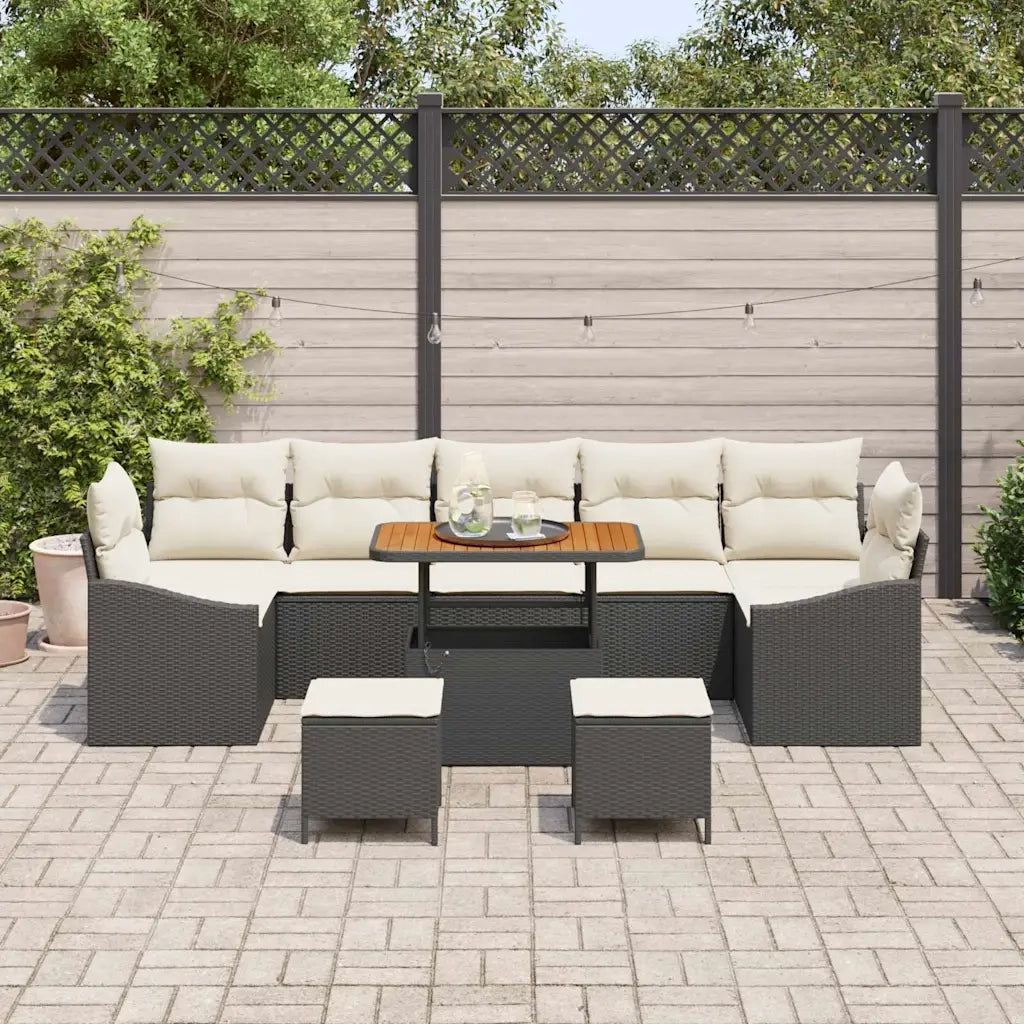 Set Divano da Giardino con cuscino 10 pcs Nero polyrattan