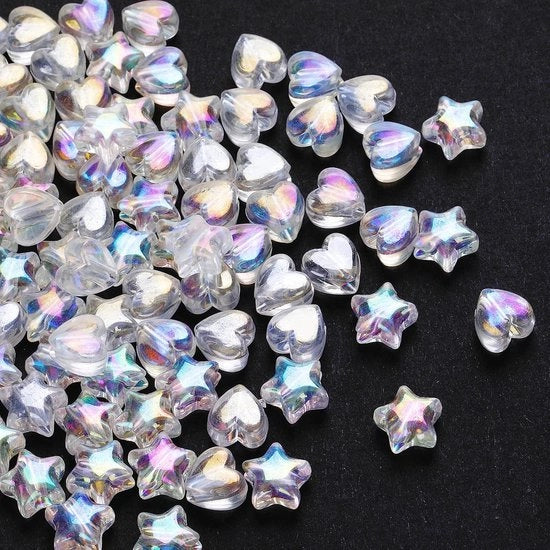 100 pezzi di acril sterre e cuori - pastello ponykralen colorate e charme - per la creazione di accessori artigianali e DIY come collane, bracciali, orecchini e chiavi.