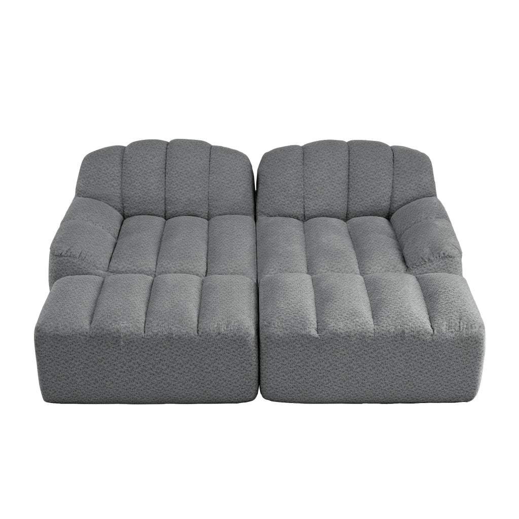 Divano modulare 2 posti con 2 pouf - Zephmum- Schiuma ad alta densit¨¤ 32D, design antiscivolo, tessuto morbido, grigio
