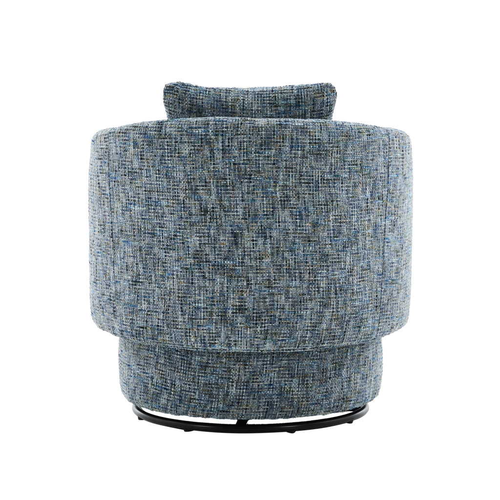 Poltrona girevole 360° con contenitore e cuscino schienale in ciniglia blu per soggiorno e camera da lettura