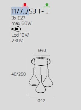 SOSPENSIONE CROMO 3 LUCI TONDA VETRI TR + 2X FU 1177CR-S3 T-TF