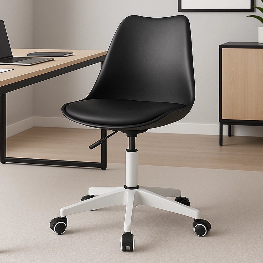 Sedia da Ufficio Poltrona da Studio Girevole Ergonomica con Ruote in PP e Schiuma Nero