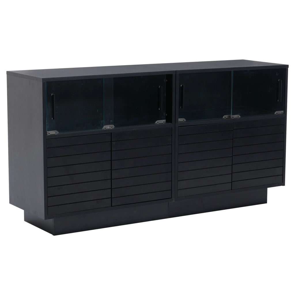 Credenza moderna con LED - Zephmum- 130x35x68cm- 2 ante, 4 ripiani, porte in vetro