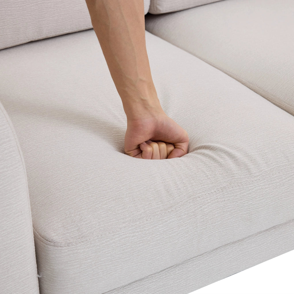 Divano Angolare 3 Posti con Chaise Longue e Tasche laterali in Tessuto Beige 204 × 136 × 80 cm