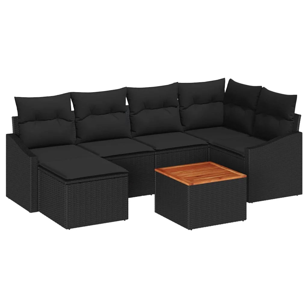 Set Divano da Giardino con cuscino 7 pcs Nero polyrattan 3347856