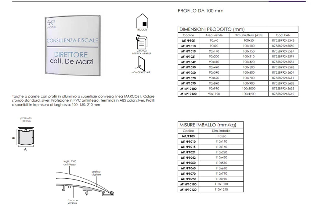 Targa a parete convessa varie misure - 10 x 5