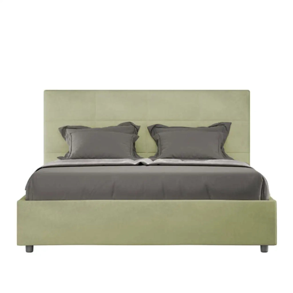 Letto matrimoniale con rete imbottito 160x210 microfibra tè verde Mika