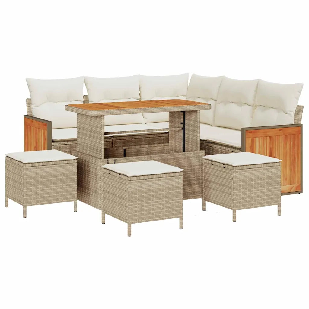 Set Divano da Giardino 9 pcs Beige e Crema polyrattan