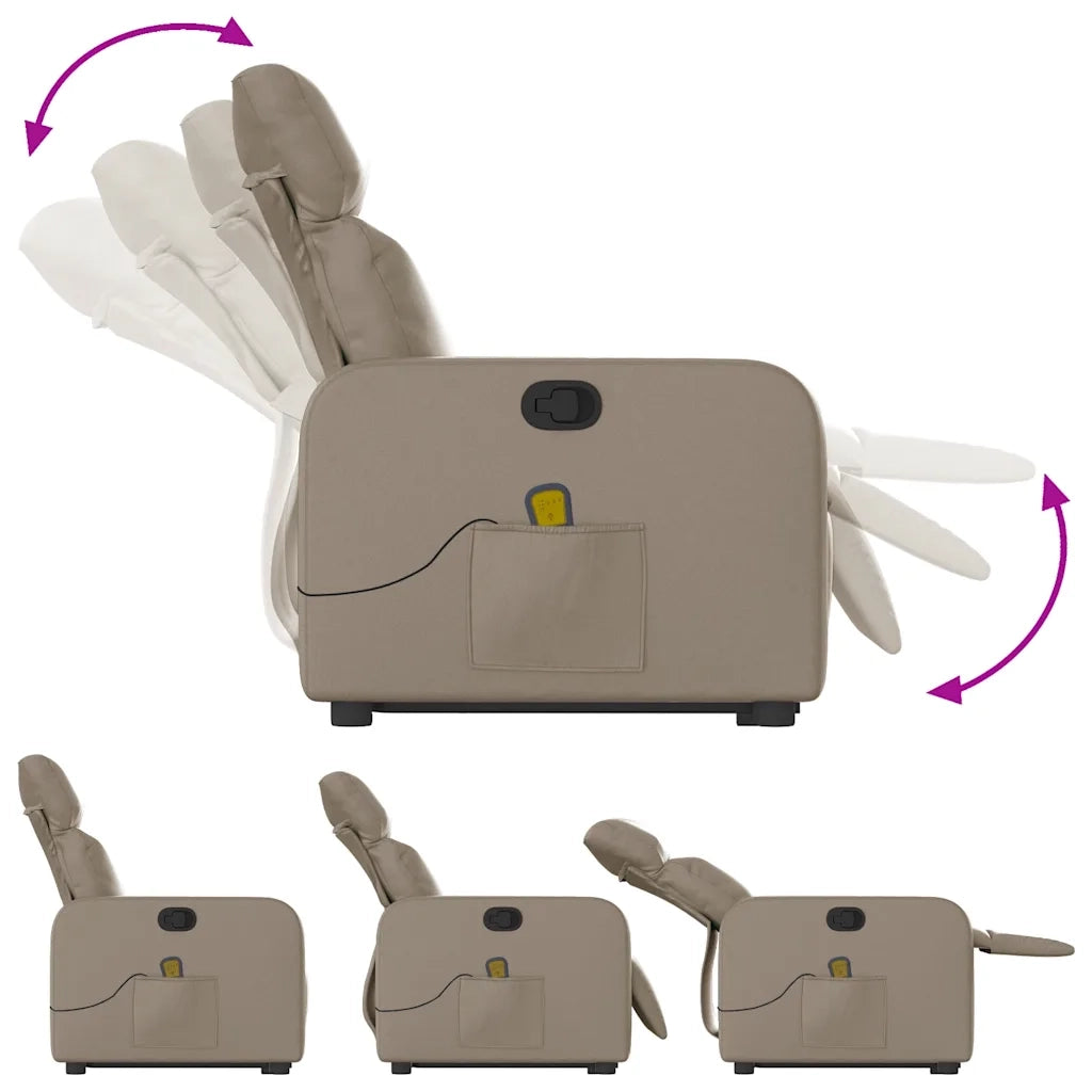 Divano Sedia-Poltrona Alzapersone Massaggi Reclinabile Cappuccino Similpelle 256008