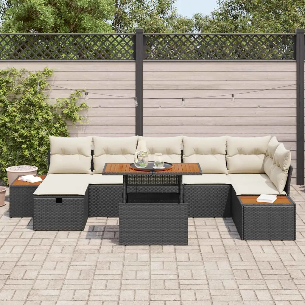 Set Divano da Giardino 8 pcs Nero polyrattan