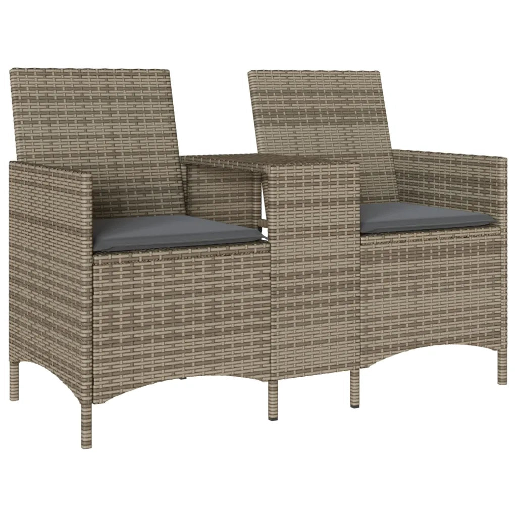 Divano Giardino 2 Posti con Tavolo e Cuscini Grigio Polyrattan 4003886