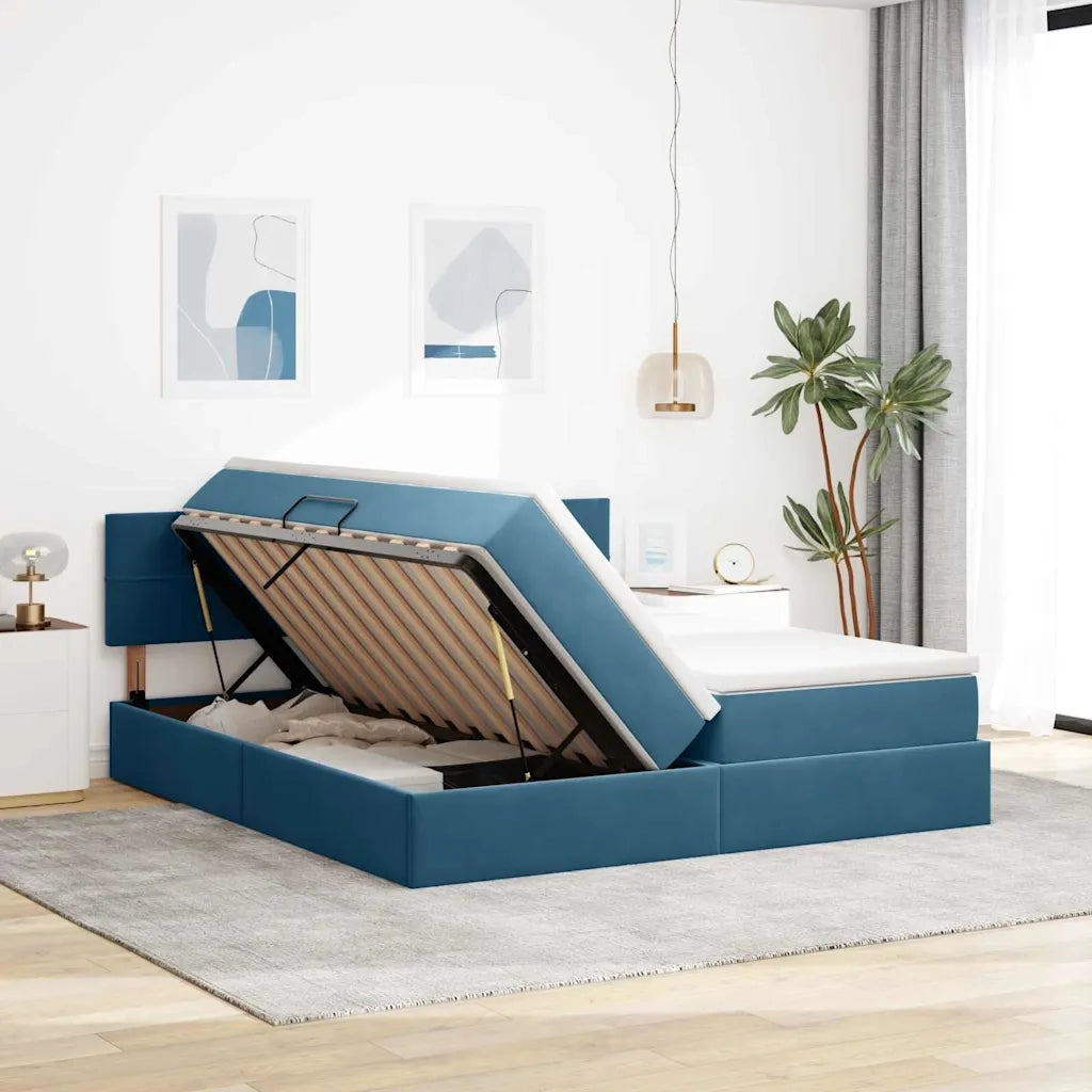 Letto con luci a strisce a LED Blu Scuro 180 x 200 cm Velluto
