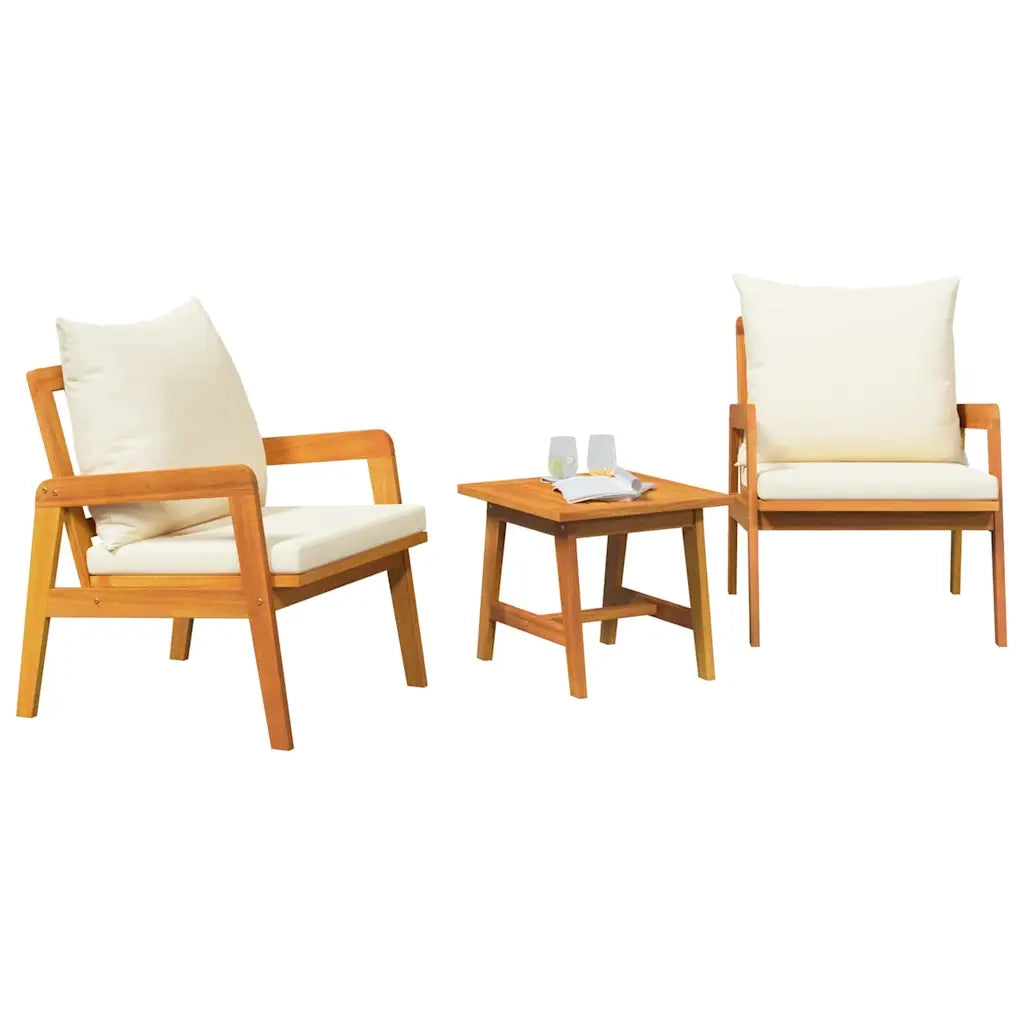 Set bistrot con cuscino 3 pz | Set Salotto da Giardino Marrone Legno di Acacia Massello