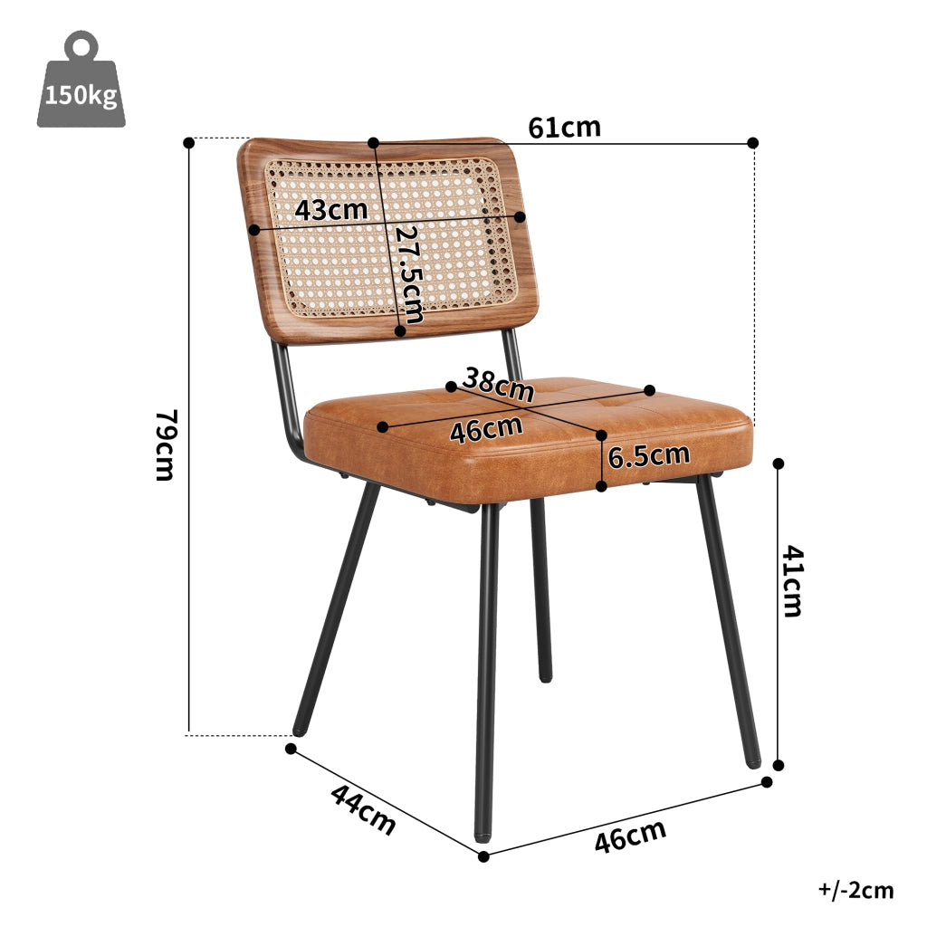 SEDIA da pranzo 61x46x79 cm in PU e metallo marrone