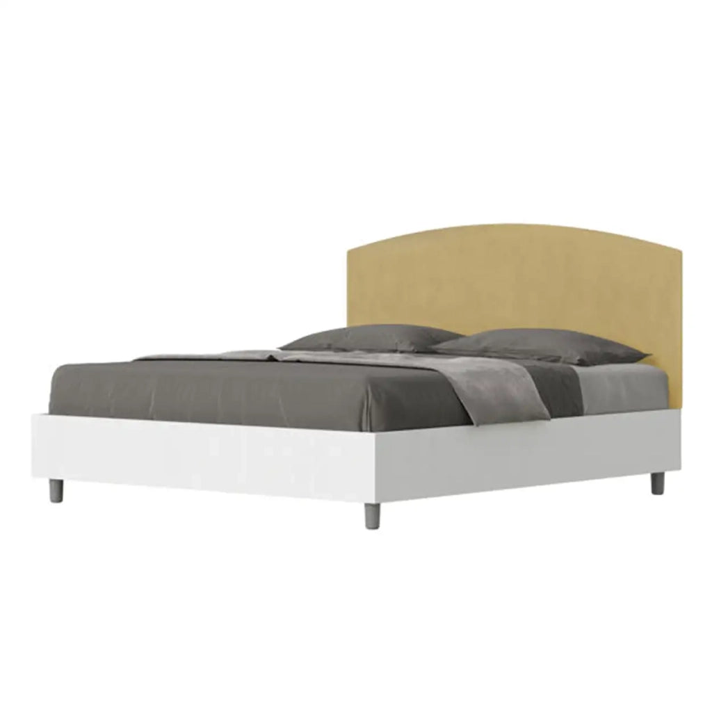 Letto matrimoniale contenitore 160x200 bianco frassino testata microfibra ocra Antilia