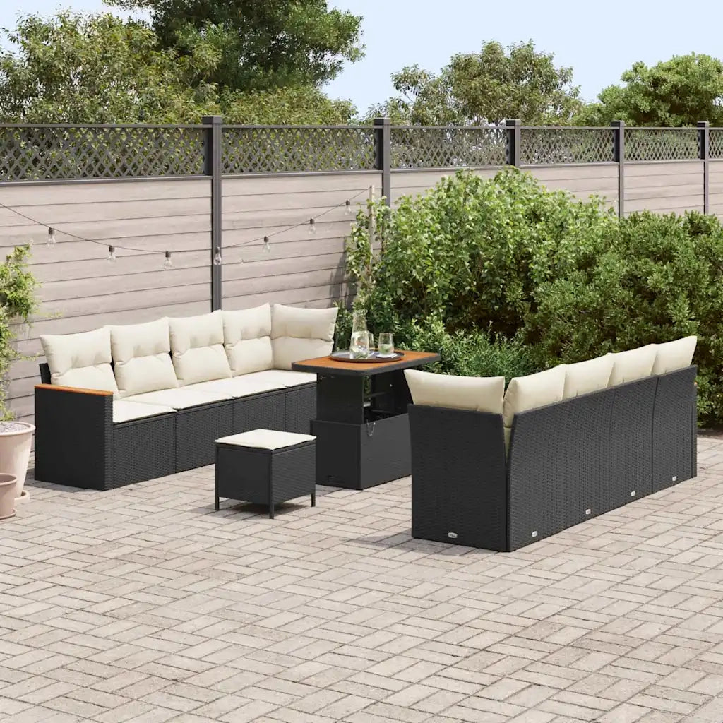 Set Divano da Giardino con cuscino 12 pcs Nero polyrattan