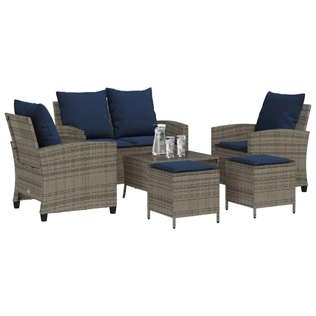 Set Divano da Giardino 6 pz con Cuscini Grigio in Polyrattan 3324584