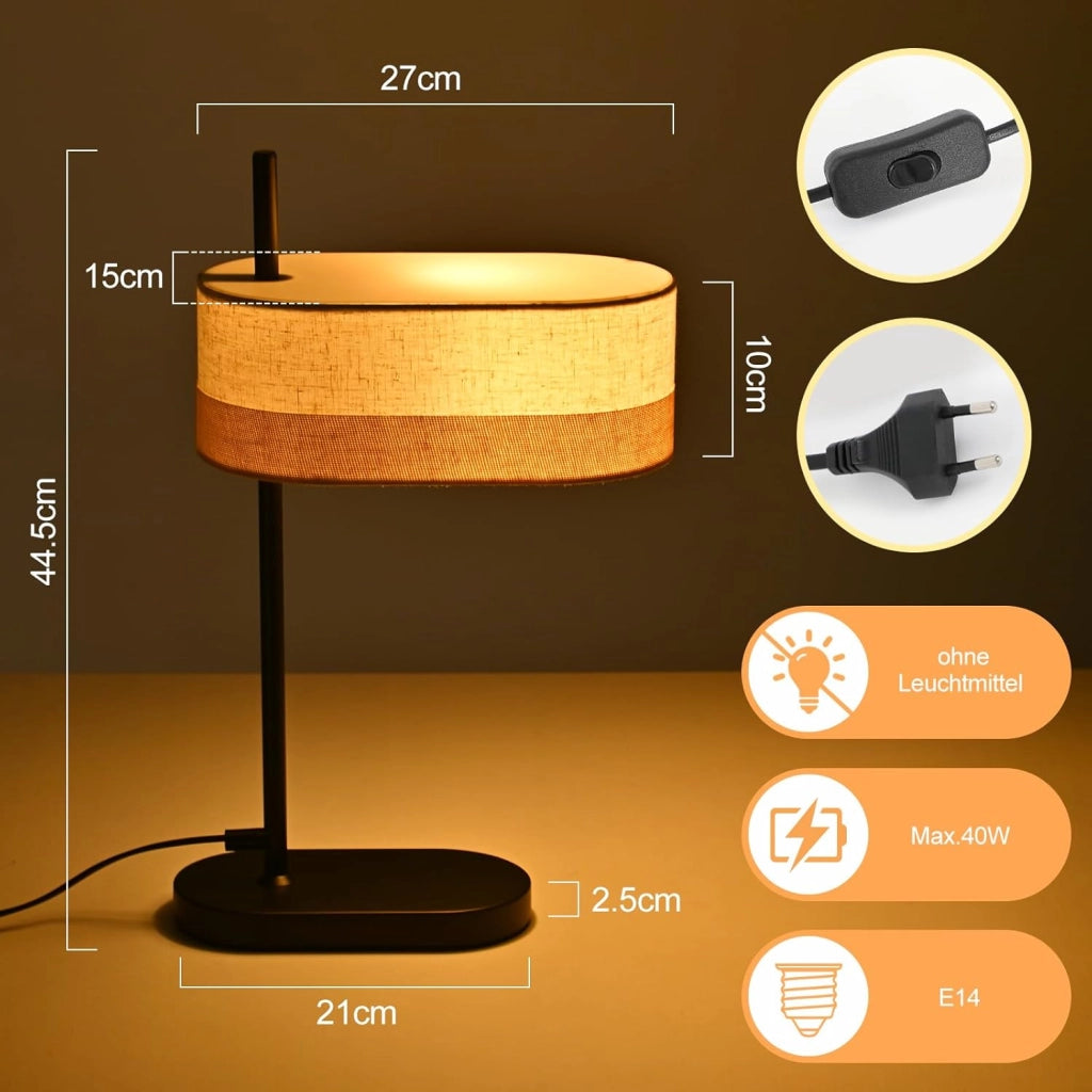 ZMH Lampada da tavolo vintage E14 1 luce con cavo senza lampadina per scrivania camera letto