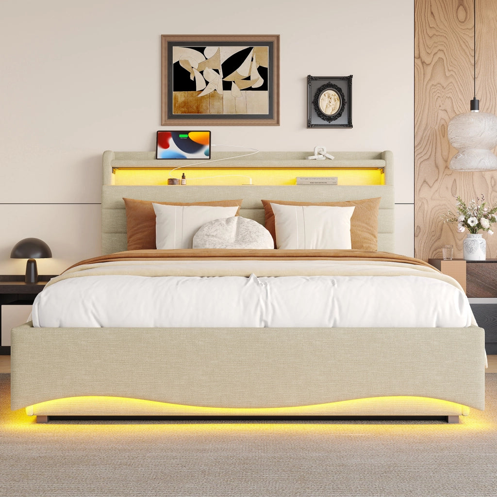 letto imbottito lino beige 140 x 200 cm