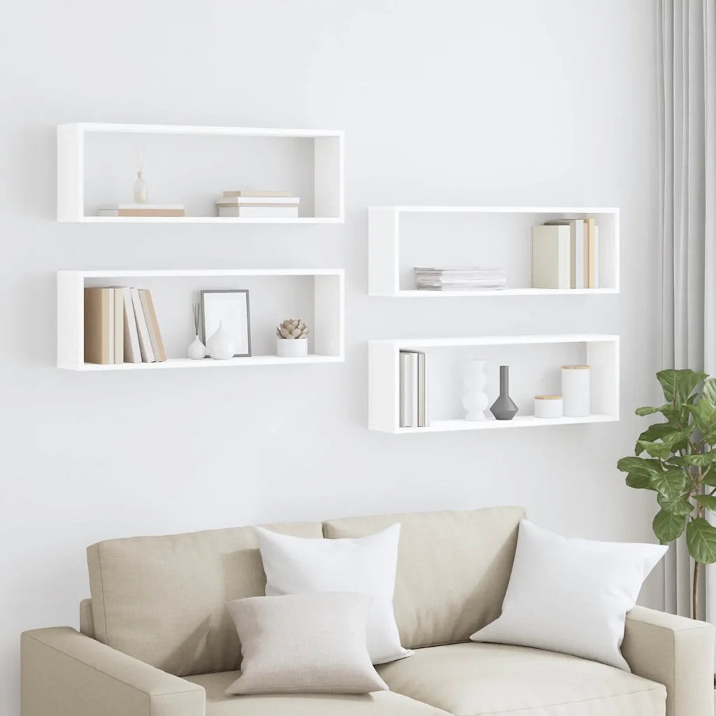 4 pz Mensole Parete | Mensola sospesa a Cubo Bianco 80x15x26,5cm Legno Multistrato