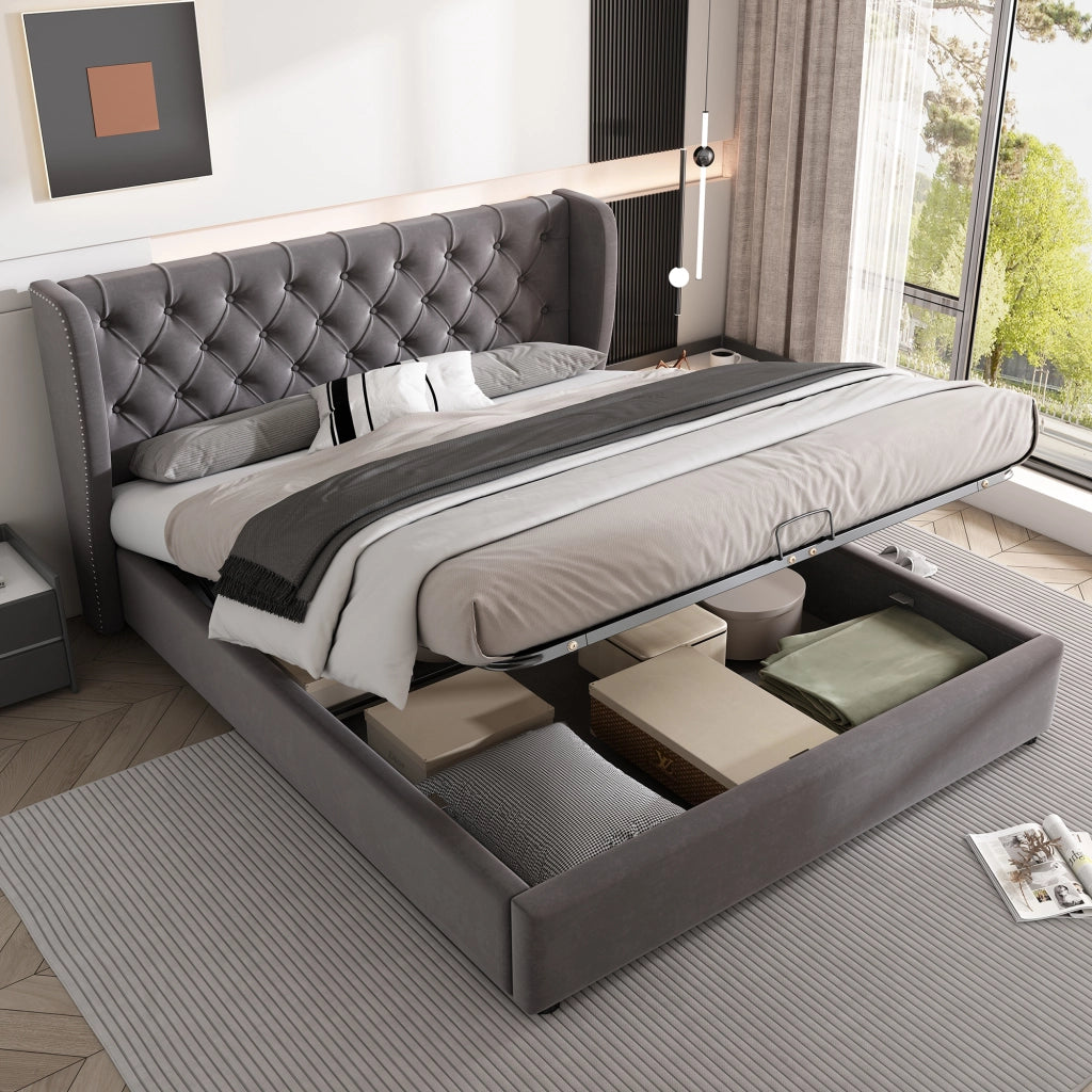 LETTO Contenitore 197x146x99 cm Velluto Grigio