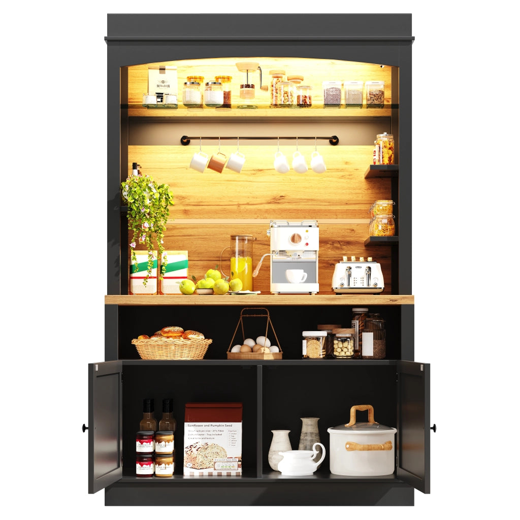 Credenza Alta con Ripiani Aperti e LED ¨C MINIMAL ¨C Nero 107x43x184 cm