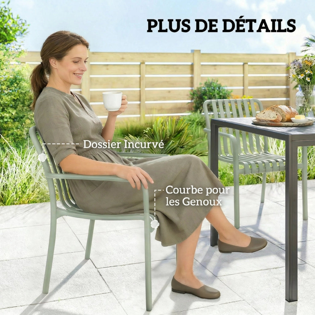 Set 4 Sedie da Giardino Impilabili ¨C Xylo ¨C Polipropilene Anti-UV Braccioli Schienale Ergonomico Grigio Verde