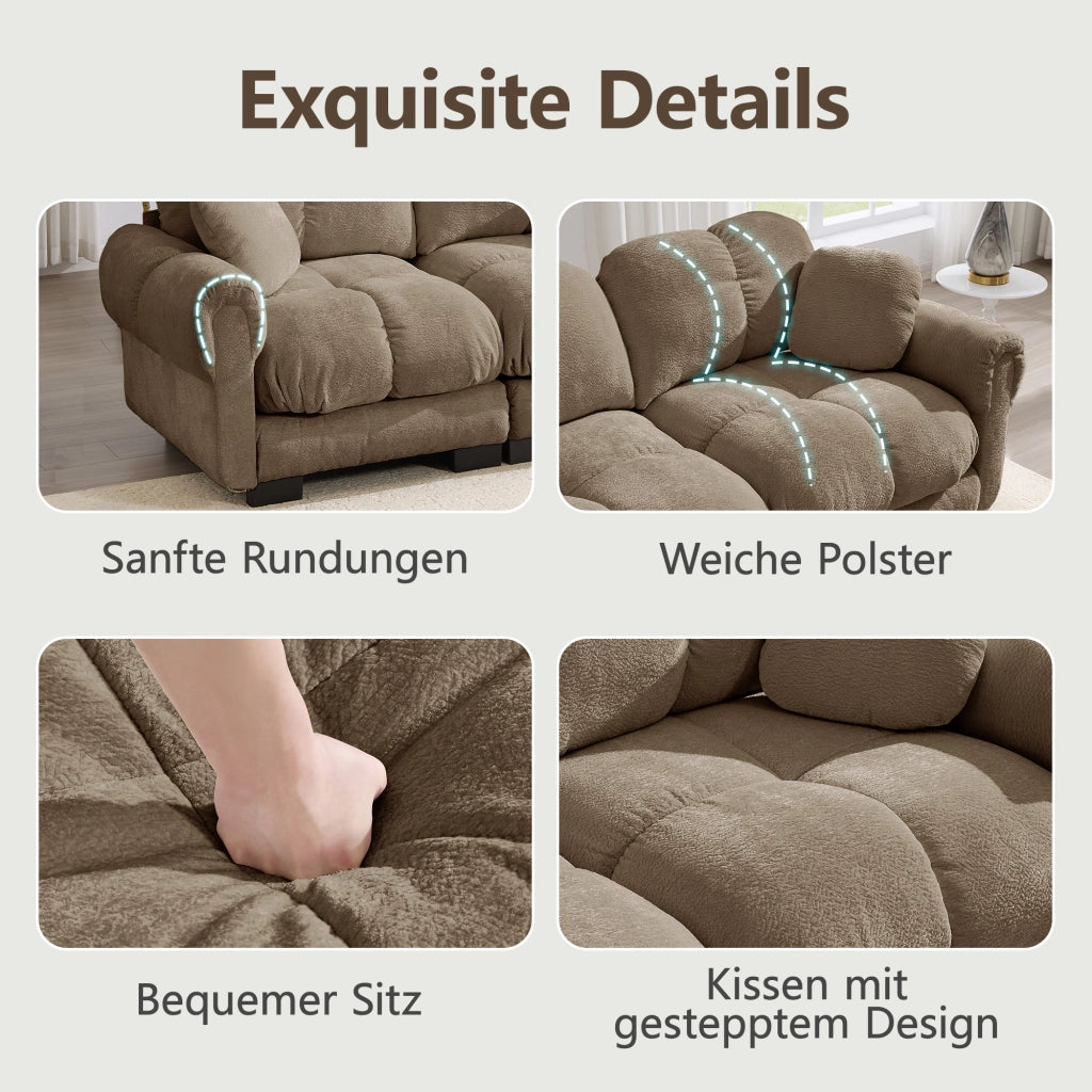 Divano angolare modulare 4 posti con pouf mobile, Chenille, Marrone
