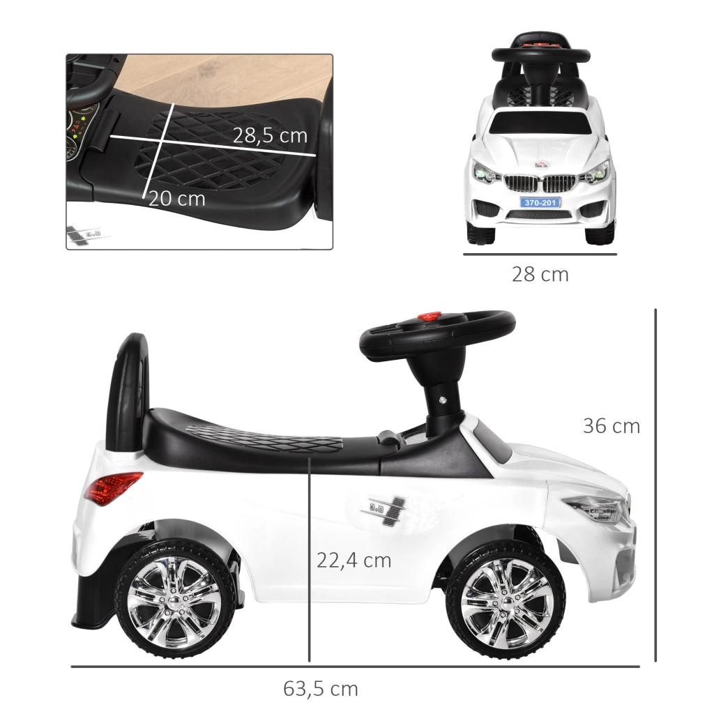 Cavalcabile Auto per Bambini ¨C Xylo ¨C Bianco con Contenitore Giochi e Luci