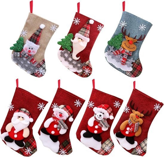 Set personalizzato di 7 calze da Natale, decorazione da Natale, candela da camino da Natale, calze da Natale appese, adatte per camino, alberi da Natale, muri e scale