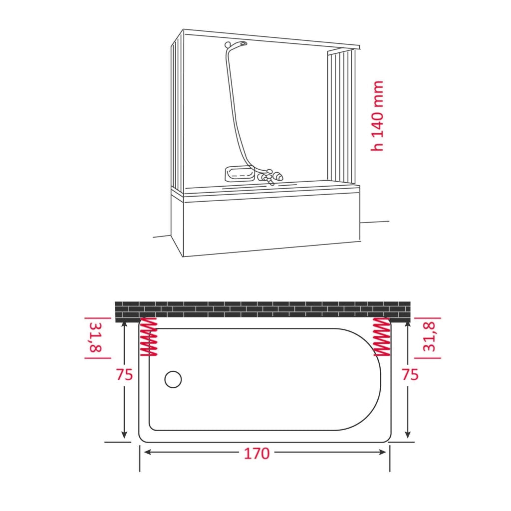 Box Vasca a soffietto a 3 lati cm 75 x 170 x 75 - H.184 - con apertura RIDUCIBILE - CR
