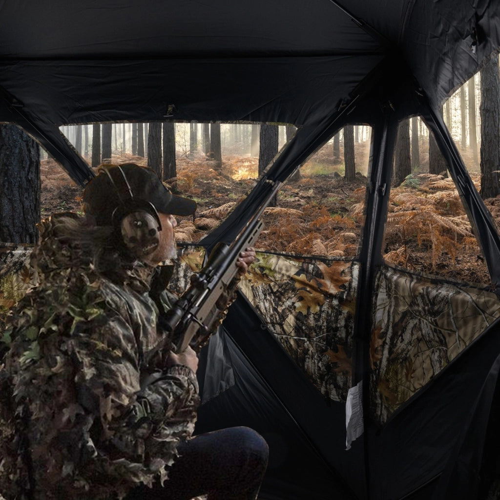 Tenda da terra per 2 persone con finestre scorrevoli silenziose, Tenda da caccia pannelli di sicurezza rifugio nascosto Marrone-Tende
