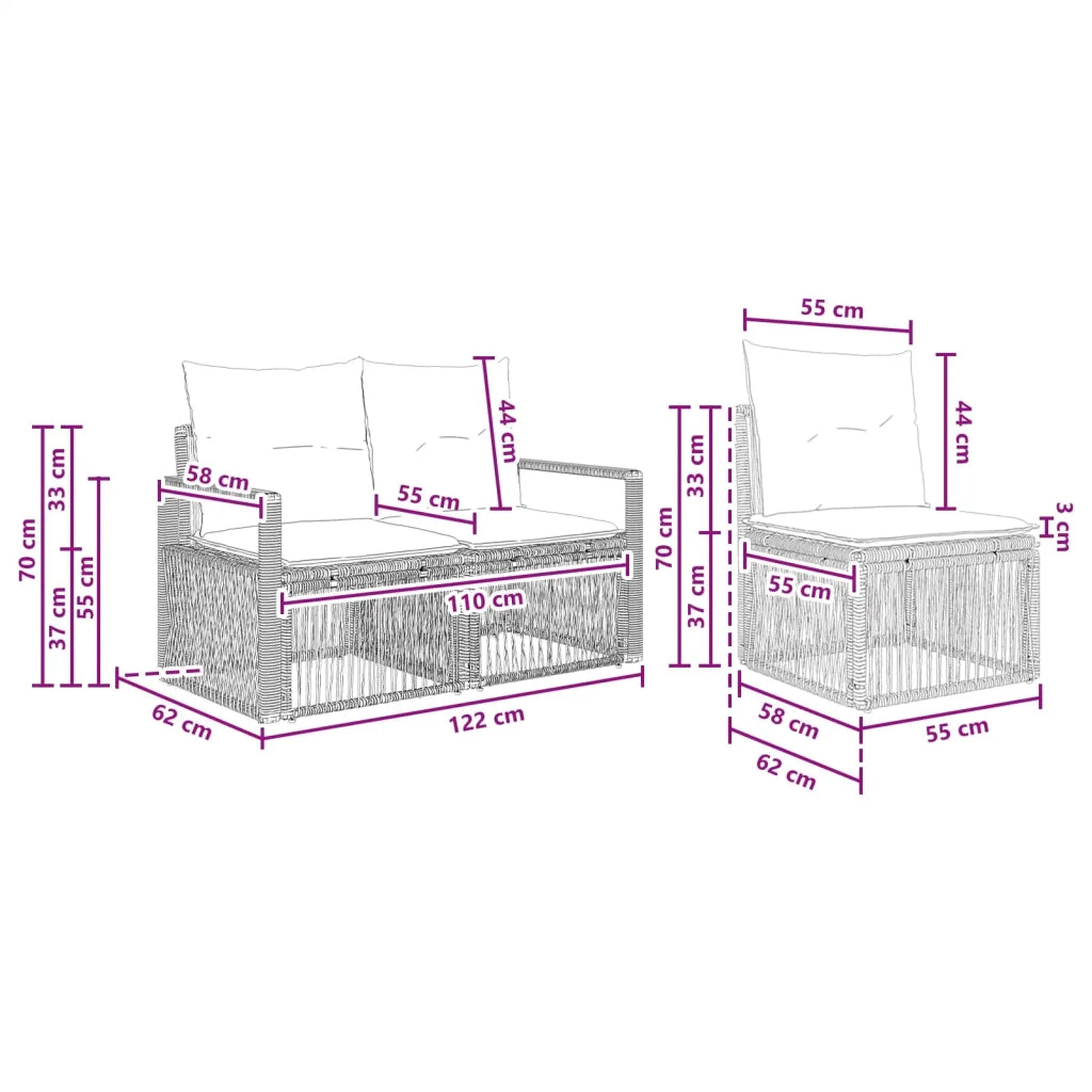 Set Divano da Giardino 4 pz Grigio polyrattan 3435635