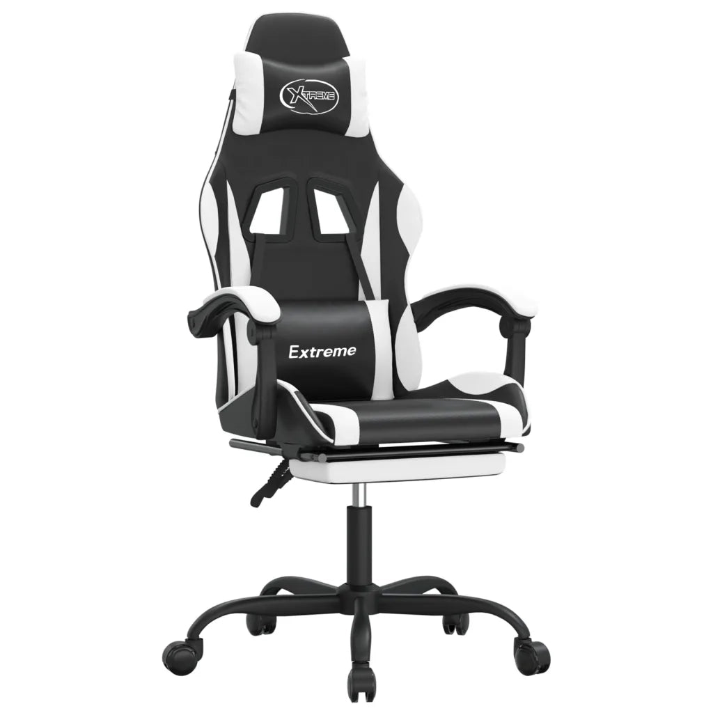 Sedia da Gaming | Sedia da e-sports Girevole Poggiapiedi Nero e Bianco Similpelle