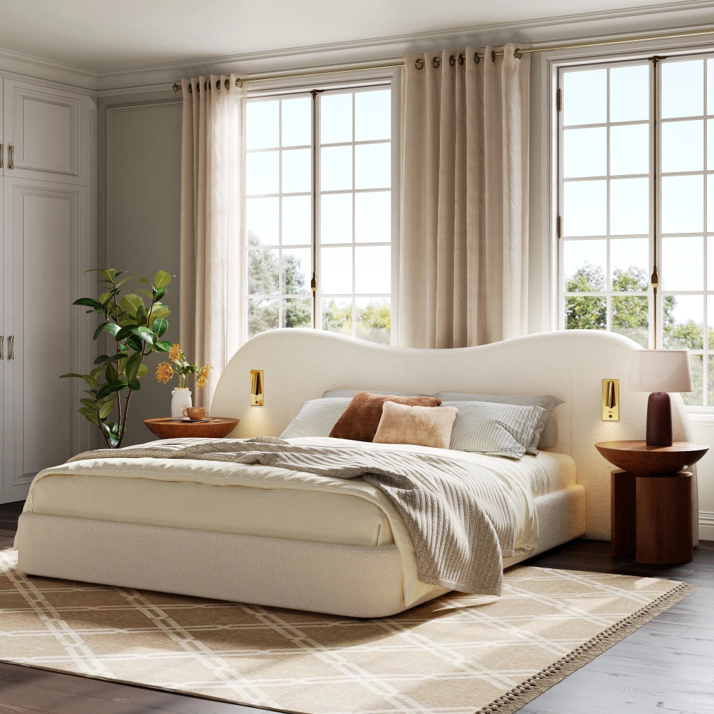 letto imbottito bouclé bianco 180 x 200 cm
