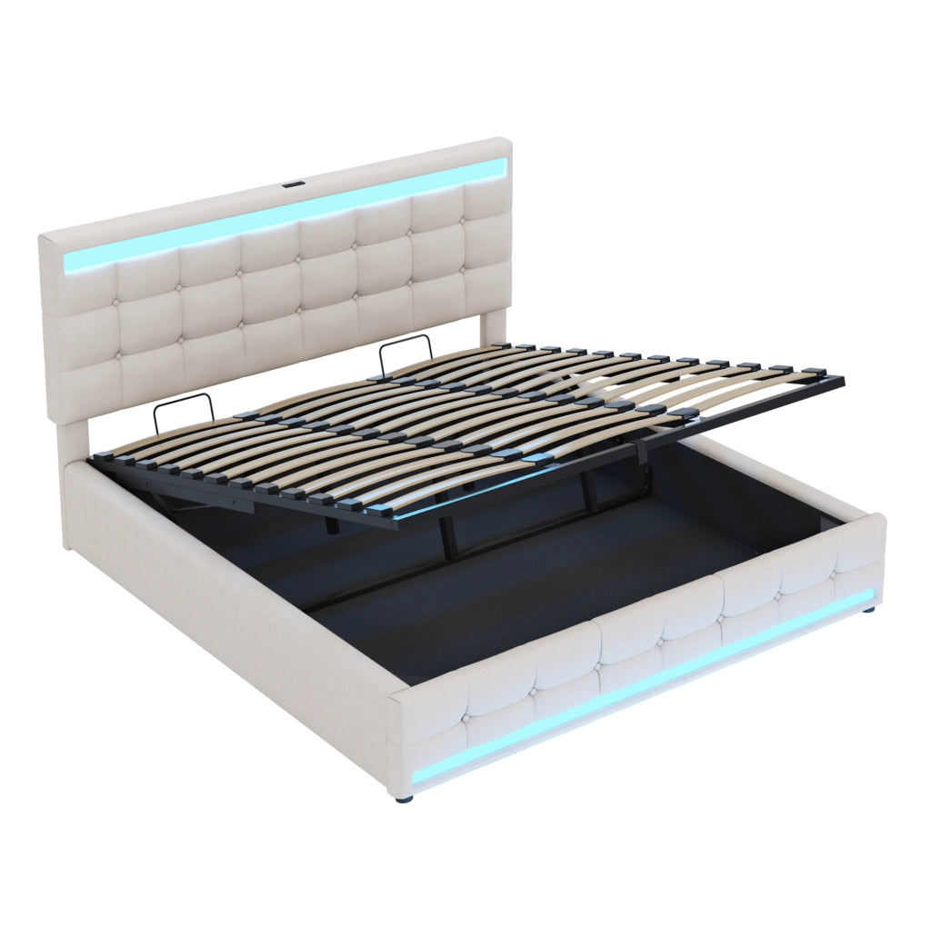 Letto imbottito 180x200 cm con LED e USB