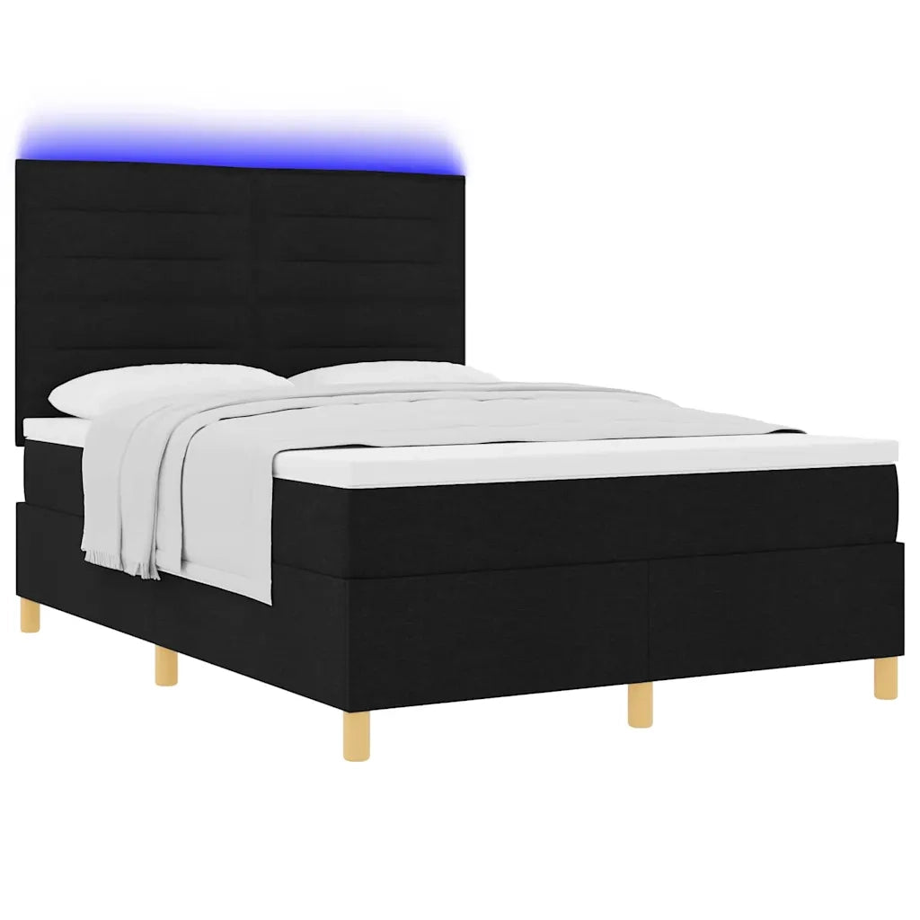 Letto a Sorgente LED con materasso Nero 140 x 190 cm Tessuto