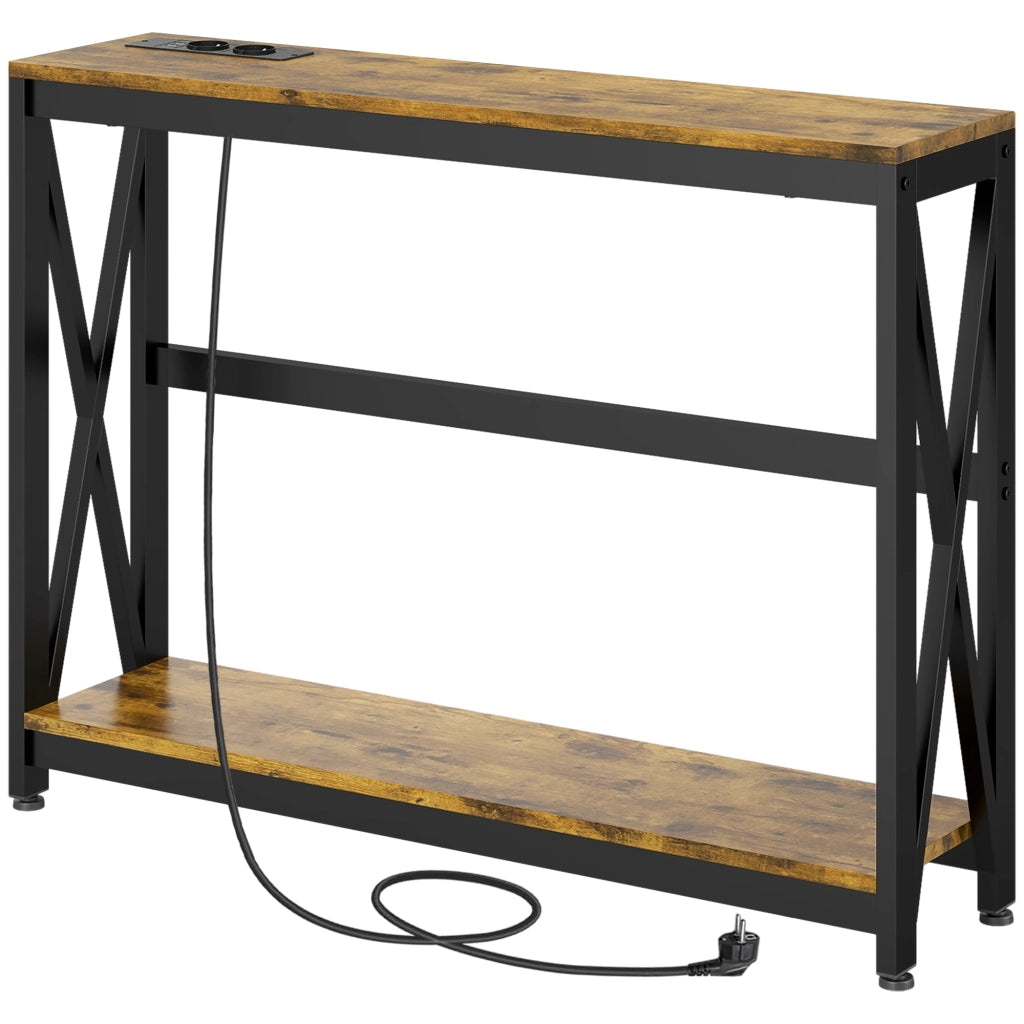 Console industriale a 2 livelli con prese ¨C zephmum ¨C 100x24x75 marrone
