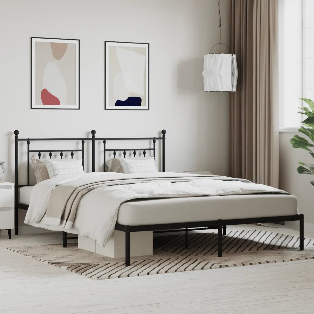 Letto matrimoniale | Letto per adulti | Giroletto con Testiera in Metallo Nero 160x200 cm
