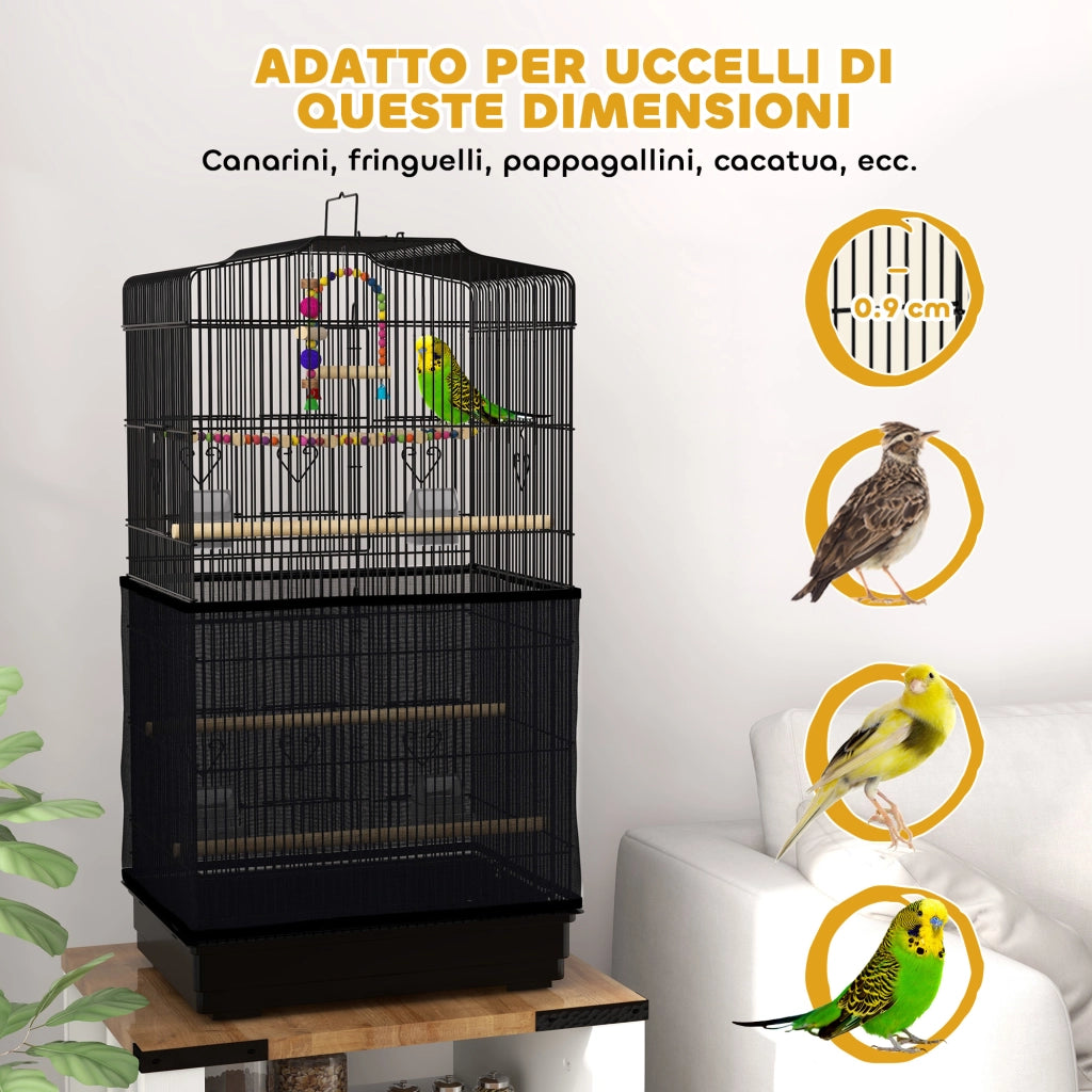 Gabbia per Uccelli con Maniglia, Vassoio Estraibile, Posatoi in Legno, Altalena e Ciotole, 46.5x35.5x92cm, Nero