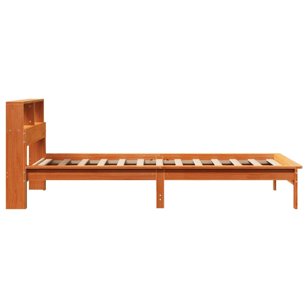 Letto Libreria senza Materasso-Struttura Letto con contenitore Marrone Cera 100x200 cm in Pino 958714