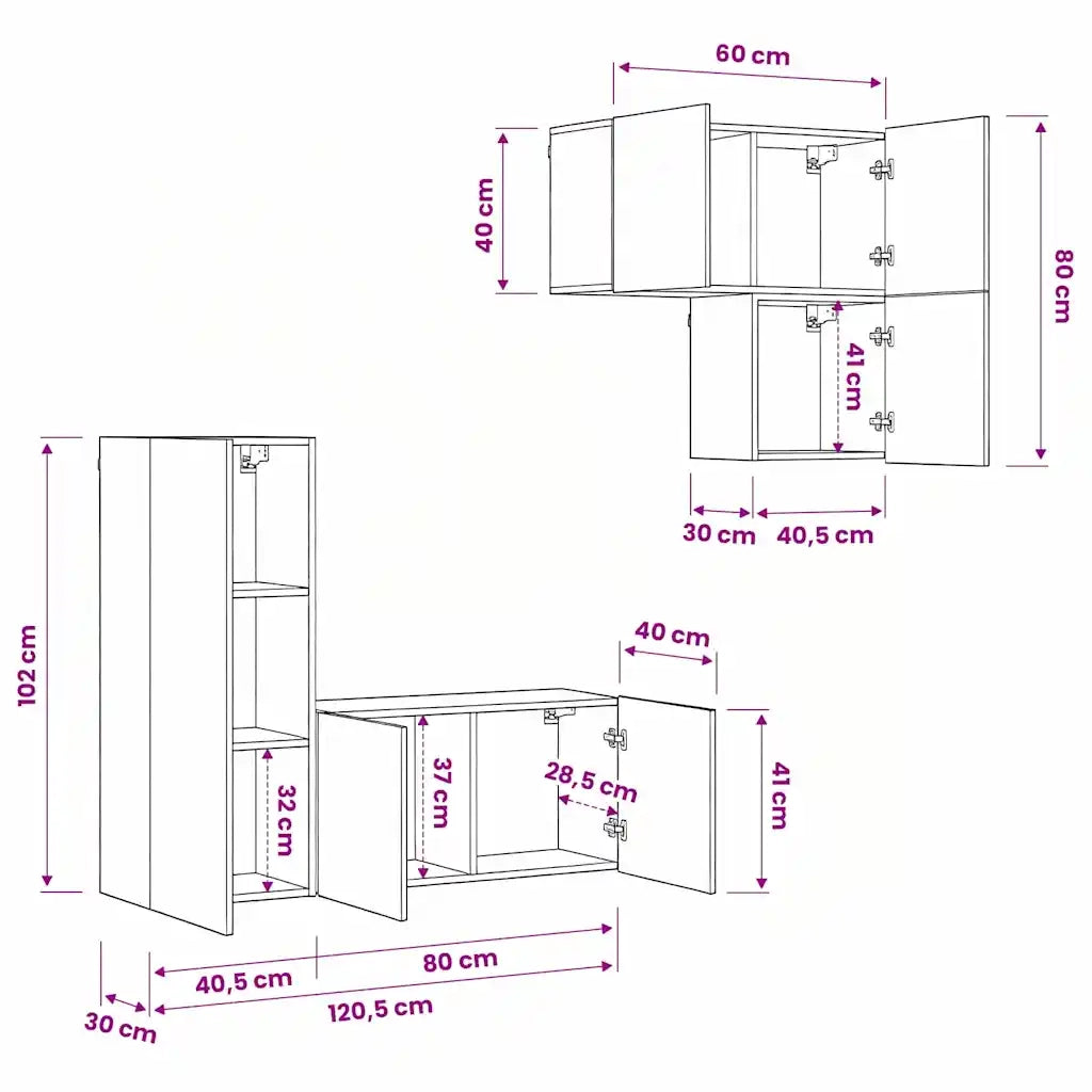 Mobile TV 4 pz | Armadietto TV | Mobile Porta TV Rovere Nero Legno multistrato