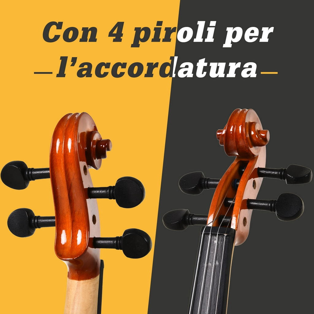 VIOLINO 4/4 PER ADULTI CON CUSTODIA, ARCHETTO, CORDE, PONTICELLO, ACCORDATORE INCLUSI