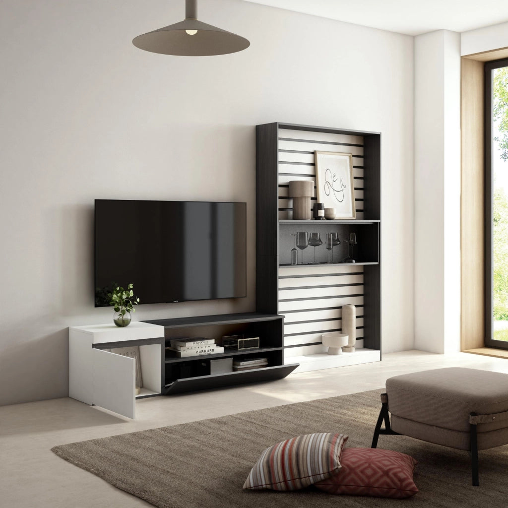 Mobile TV, Soggiorno, 260x35x186cm, Per TV fino a 65", Set di mobili, Bianco e nero RF2544