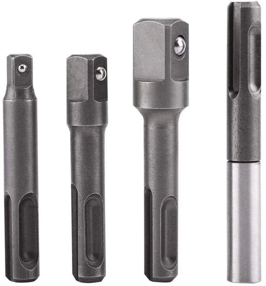 Adattatore SDS Plus interno 1/4 pollice con angolo interno per zoccolo e prolunga per foratura.