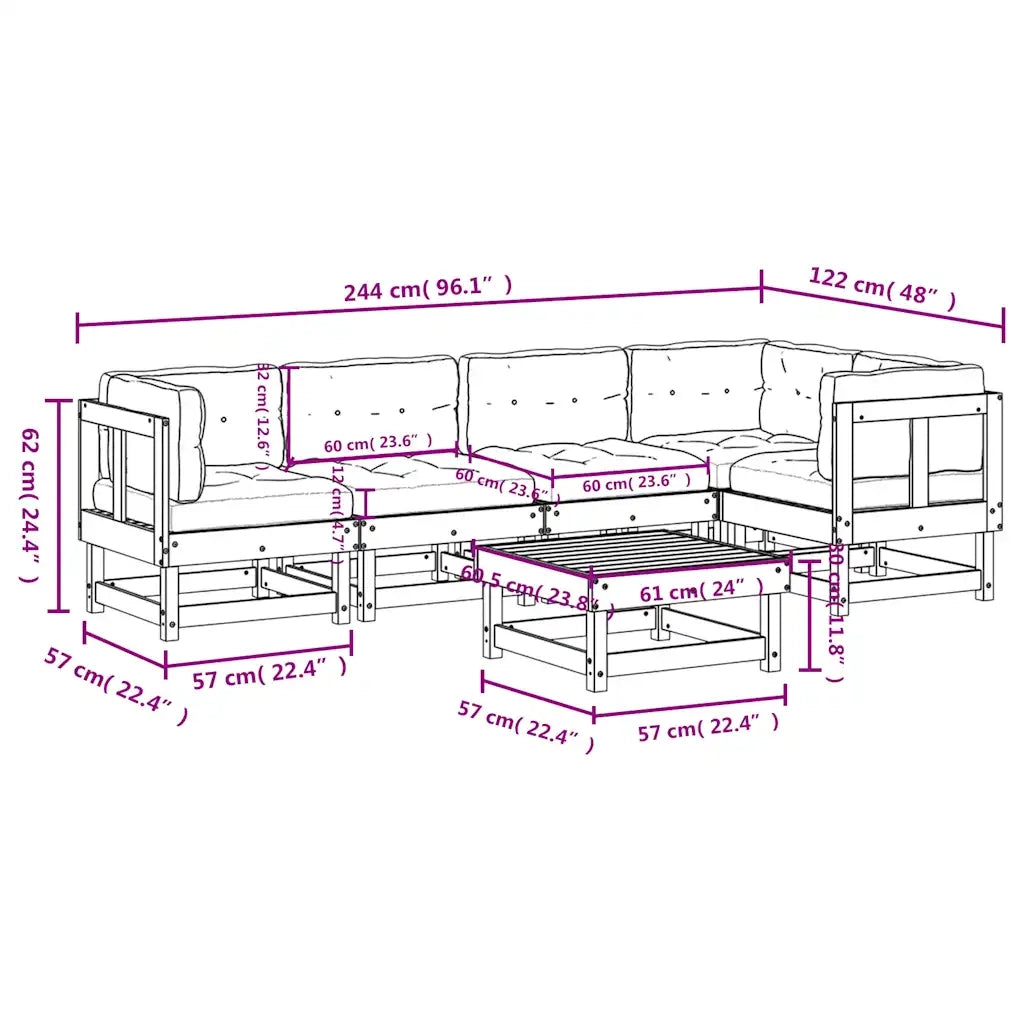 Set Divani Giardino 6 pz con Cuscini Legno Massello di Douglas 3185988