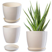 Vaso da fiori KADAX con sottovaso, coperchio in plastica, vaso da fiori color crema da 20 cm, Kadax