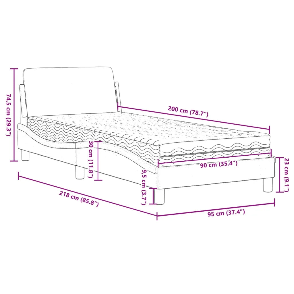 Letto con Materasso-Struttura Letto con Materasso Dover Nero 90x200 cm in Velluto