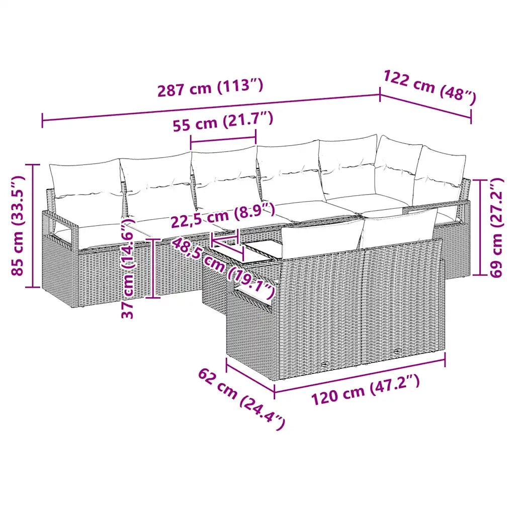 Set di divani con cuscino 9 pcs Grigio chiaro polyrattan 3346442